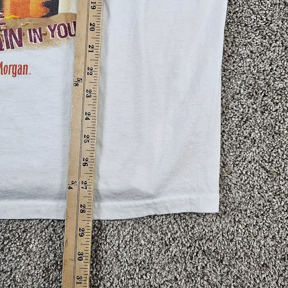 Captain Morgan Shirt Mens Large White Pirate Girl Pinup Rum Barrel Y2K Official